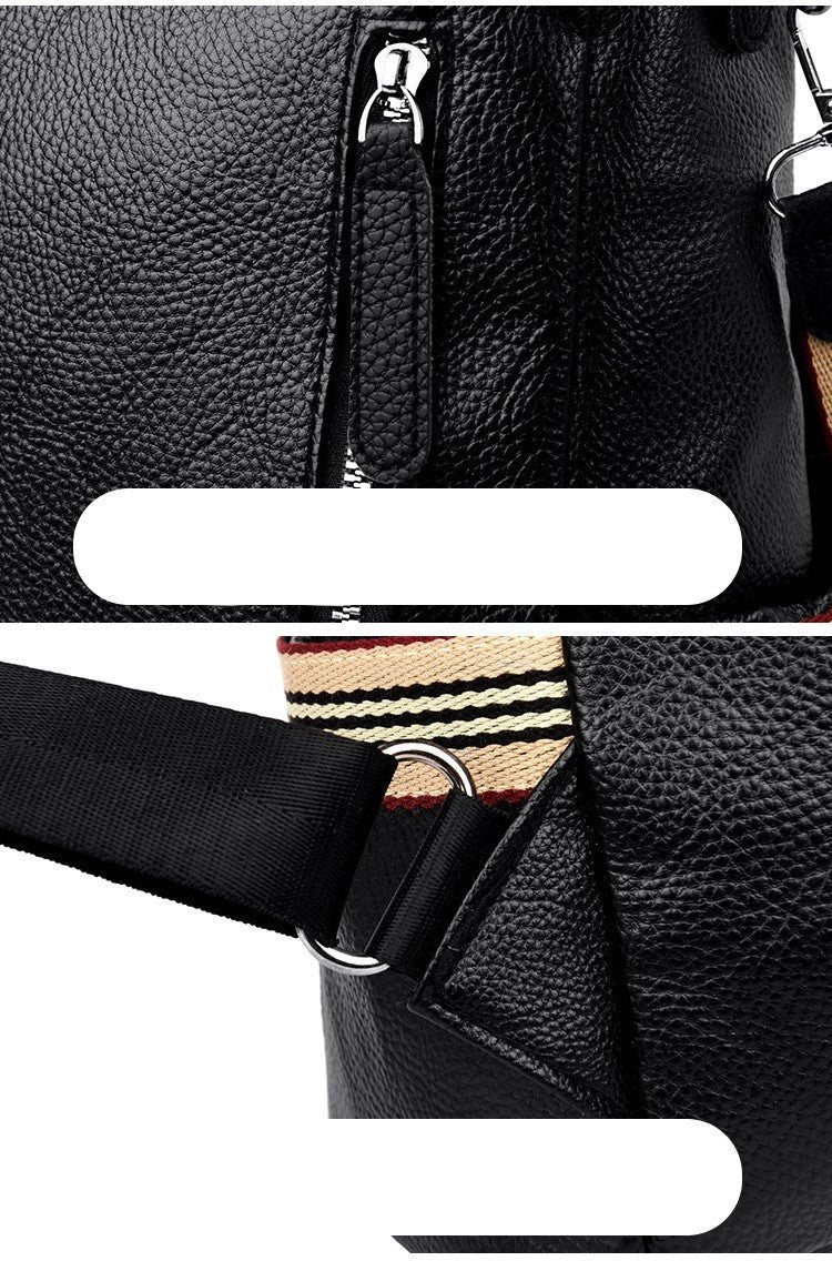 Fashionable black PU backpack for students with single shoulder strap and portable design