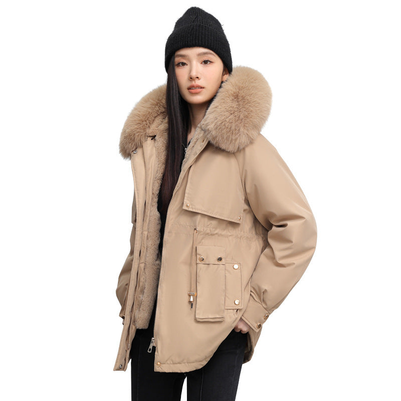 Women's Waist-tight Slimming Hooded Big Fur Collar Thermal Cotton-padded Clothes - SMSB 66