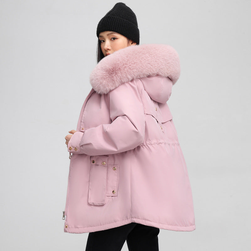 Women's Waist-tight Slimming Hooded Big Fur Collar Thermal Cotton-padded Clothes - SMSB 66