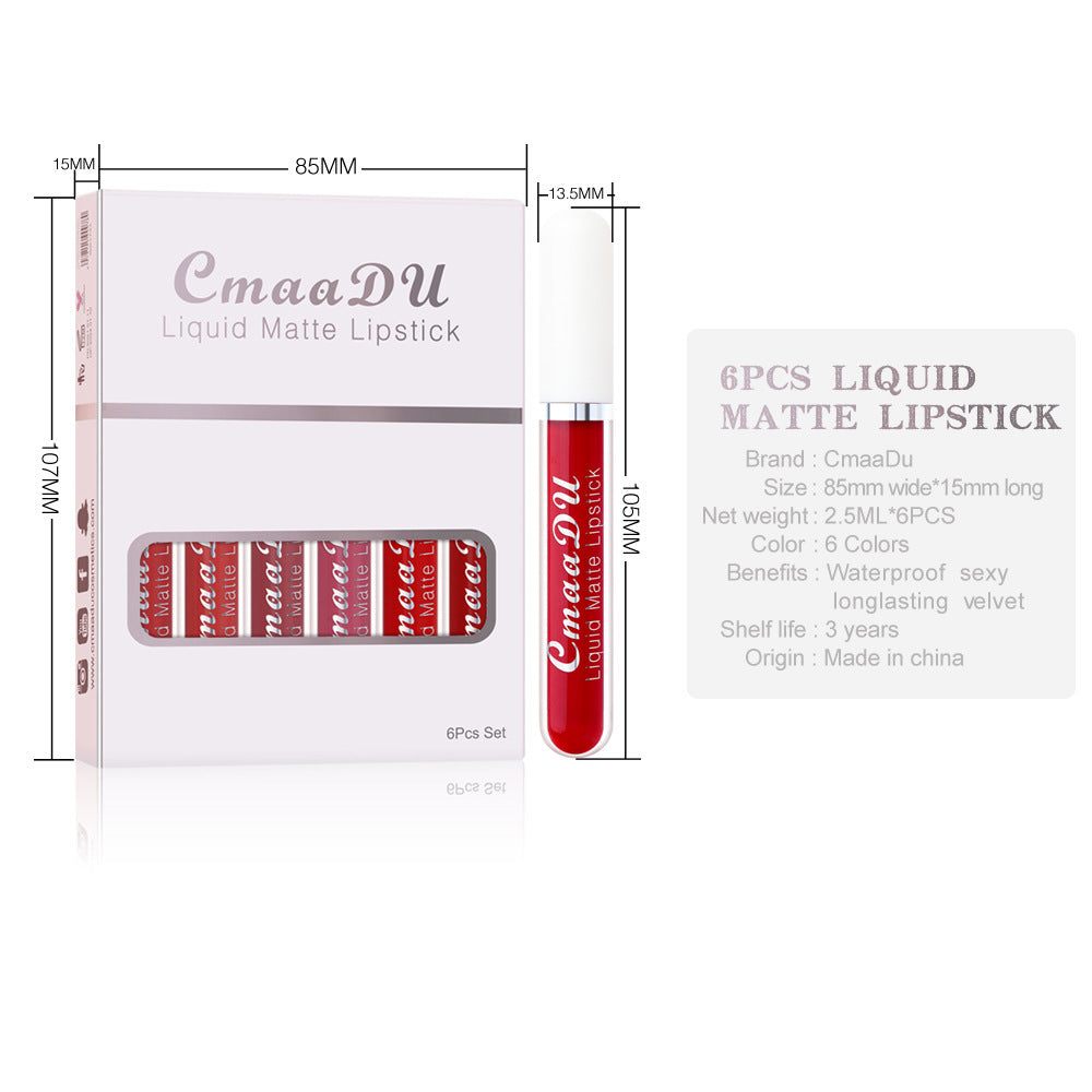 6 Boxes Of Matte Non-stick Cup Waterproof Lipstick Long Lasting Lip Gloss - SMSB 66