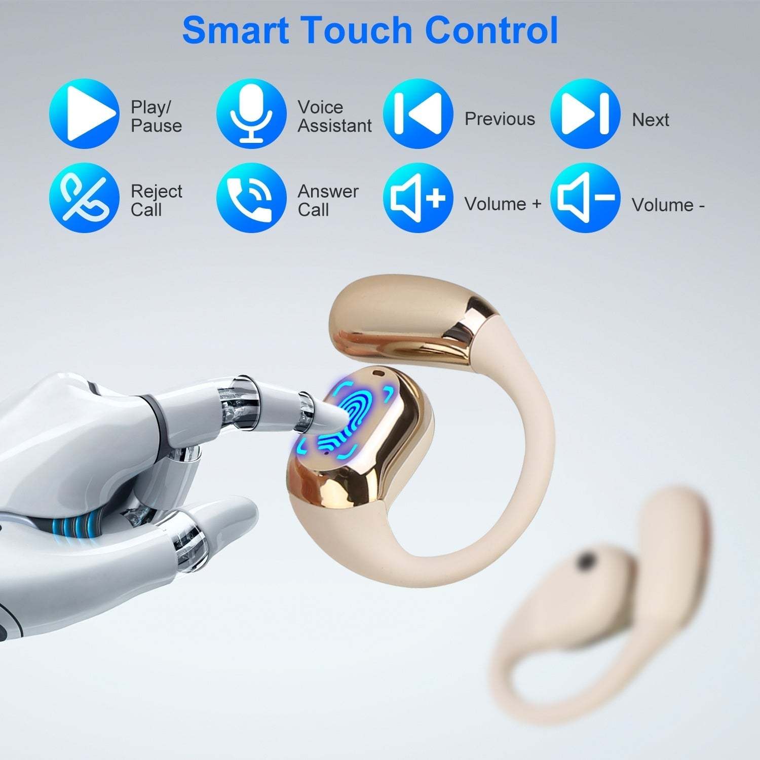 1 Set Wireless V5.4 Open Ear Earbuds With Earhook LED Display Charging Case IPX5 Waterproof 300Hrs Standby Time Touch Control Stereo Sport Headphones For Workout Running - SMSB 66