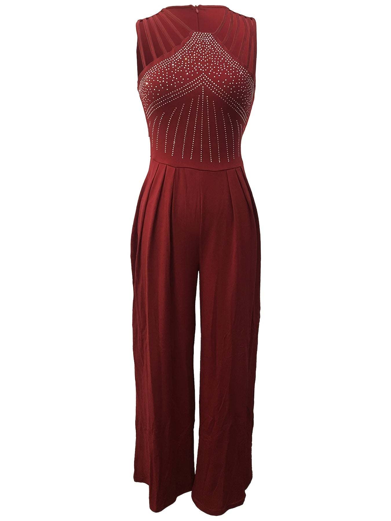 Glitter Rhinestone Criss Cross Jumpsuit, Elegant Wide Leg Sleeveless Tank Jumpsuit For Spring & Summer, Women's Clothing - SMSB 66