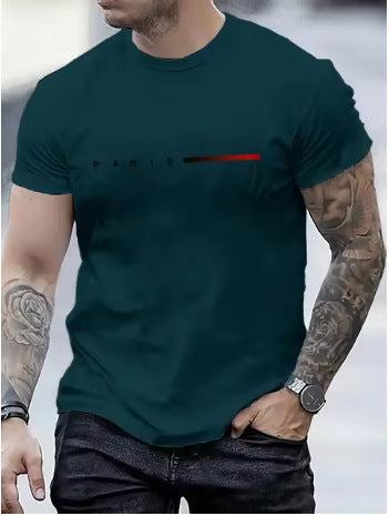 Slim fit men's 3d printed top with short sleeves in dark teal polyester mesh fabric
