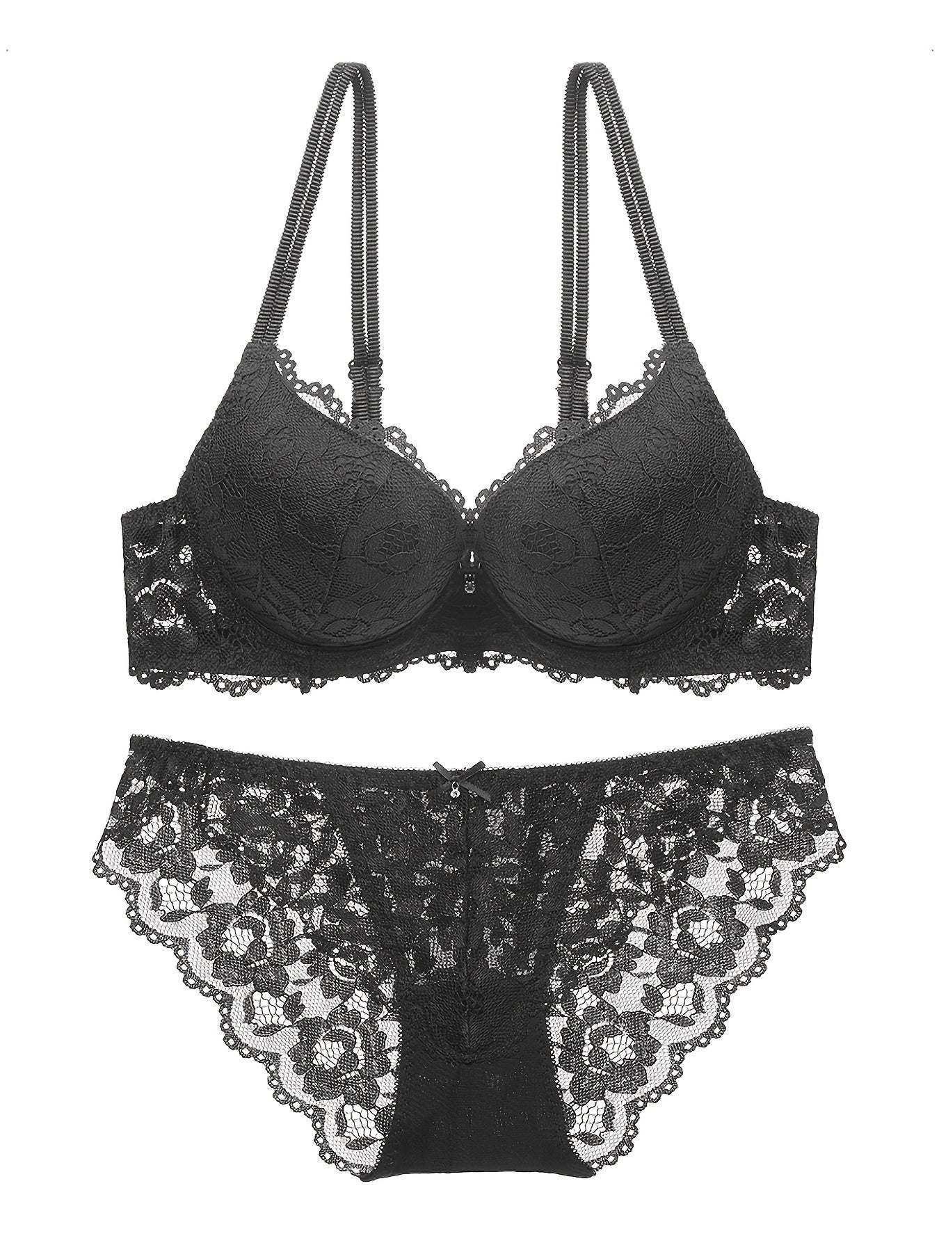Romantic Lace Embroidery Lingerie Set - Soft & Breathable Push-Up Bra with Sheer Panty - Perfect Seductive Valentines Gift for Her - Womens Comfortable Intimate Wear - SMSB 66