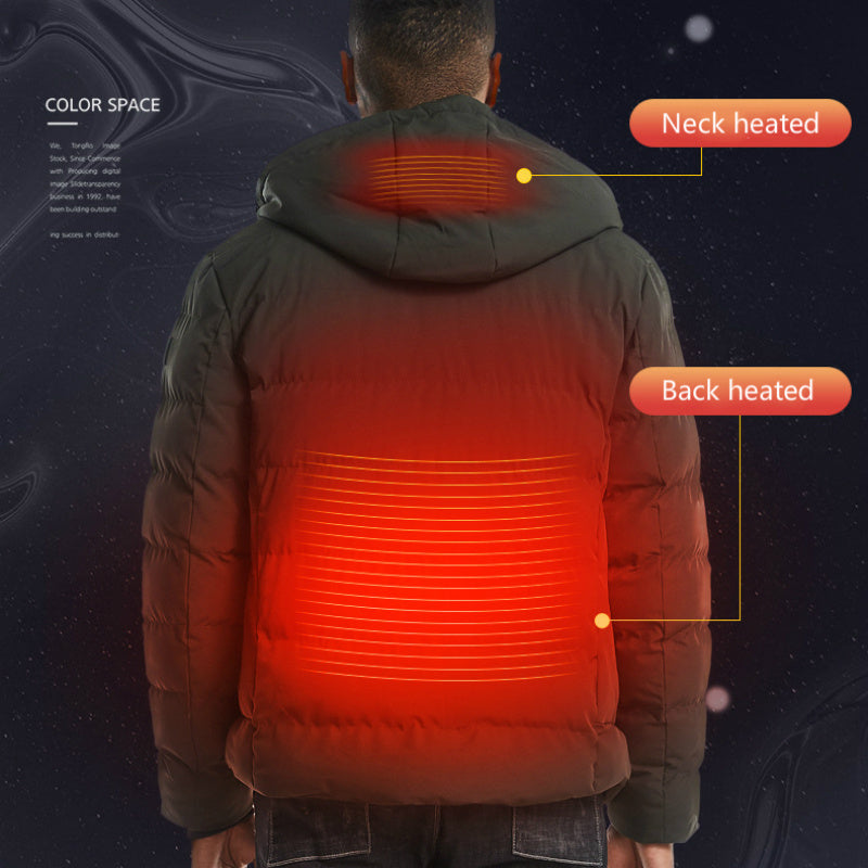 New Men Women Cotton Coat USB Smart Electric Heated Jackets Winter Thicken Down Hooded Outdoor Hiking Ski Clothing 7XL - SMSB 66