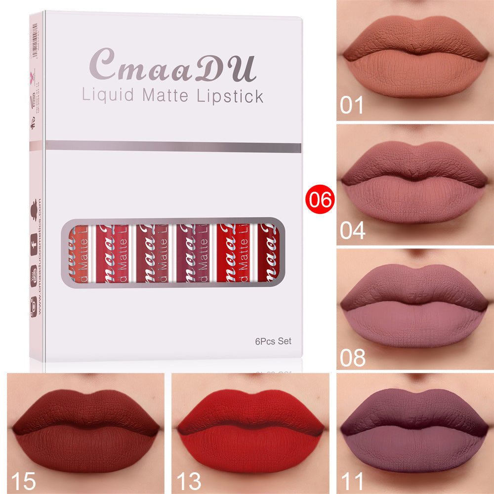 6 Boxes Of Matte Non-stick Cup Waterproof Lipstick Long Lasting Lip Gloss - SMSB 66