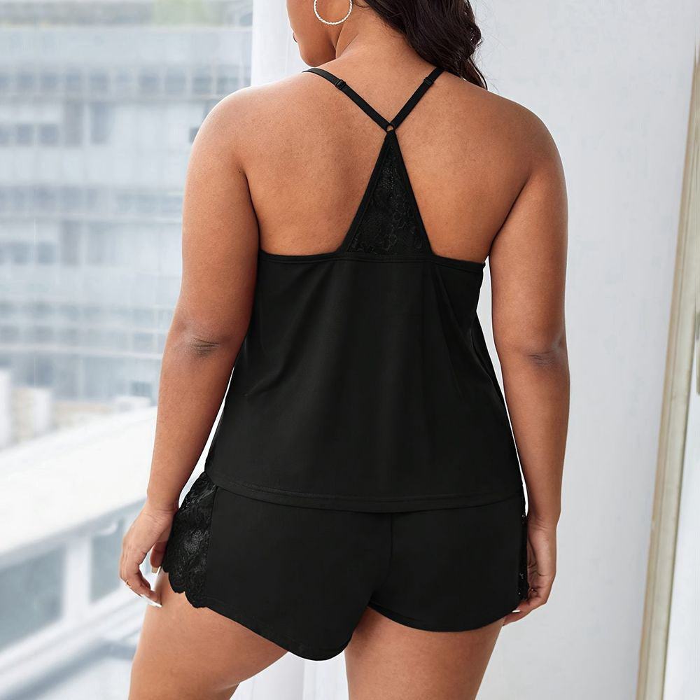 Household Women's Sling Stitching Solid Color Casual Pajamas Suit - SMSB 66