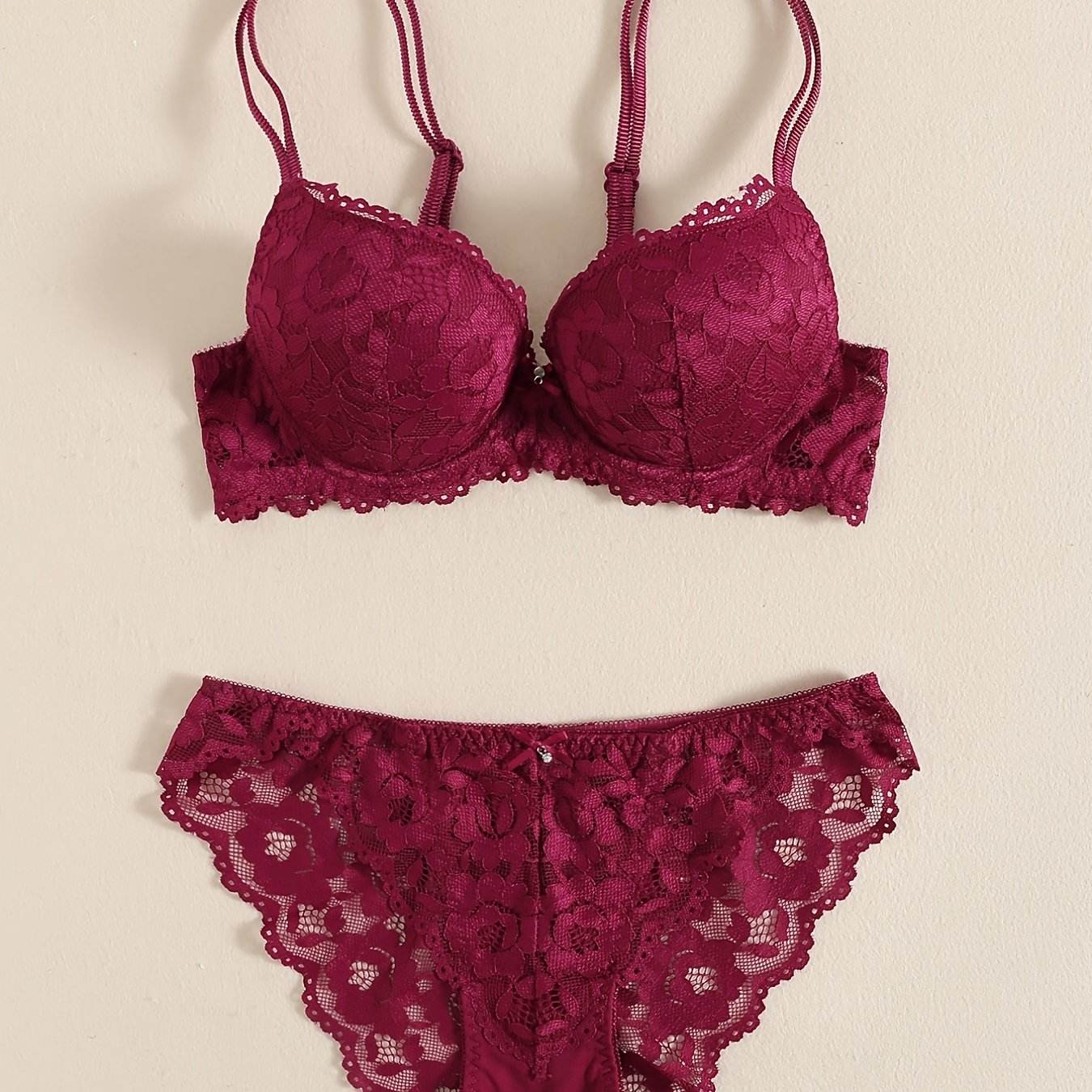 Romantic Lace Embroidery Lingerie Set - Soft & Breathable Push-Up Bra with Sheer Panty - Perfect Seductive Valentines Gift for Her - Womens Comfortable Intimate Wear - SMSB 66