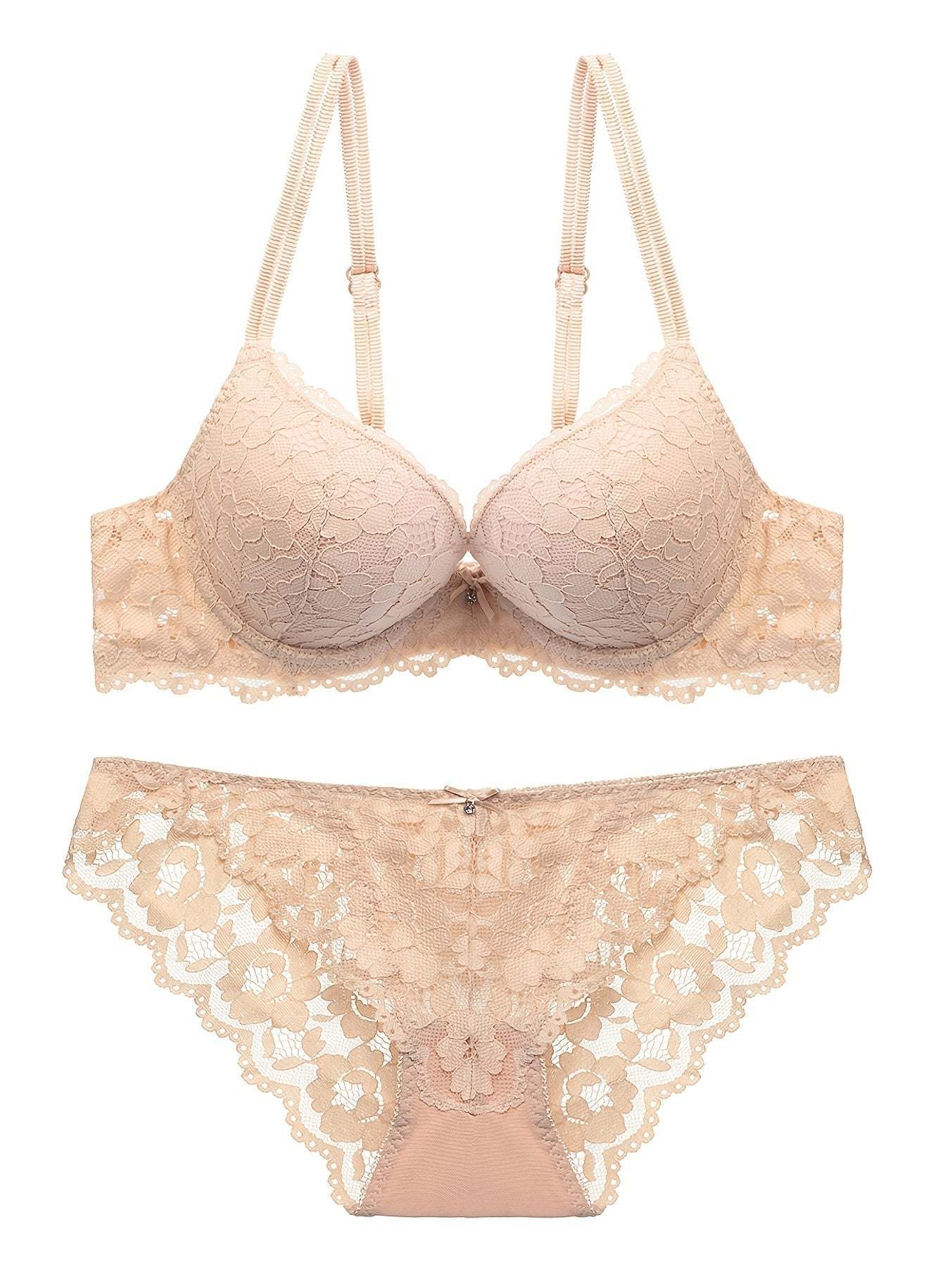 Romantic Lace Embroidery Lingerie Set - Soft & Breathable Push-Up Bra with Sheer Panty - Perfect Seductive Valentines Gift for Her - Womens Comfortable Intimate Wear - SMSB 66