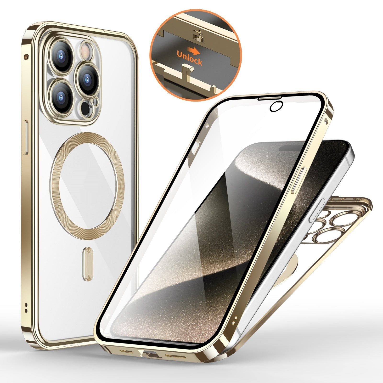 Anti-Privacy metal buckle phone case with magnetic support and full cover protection for iPhone models
