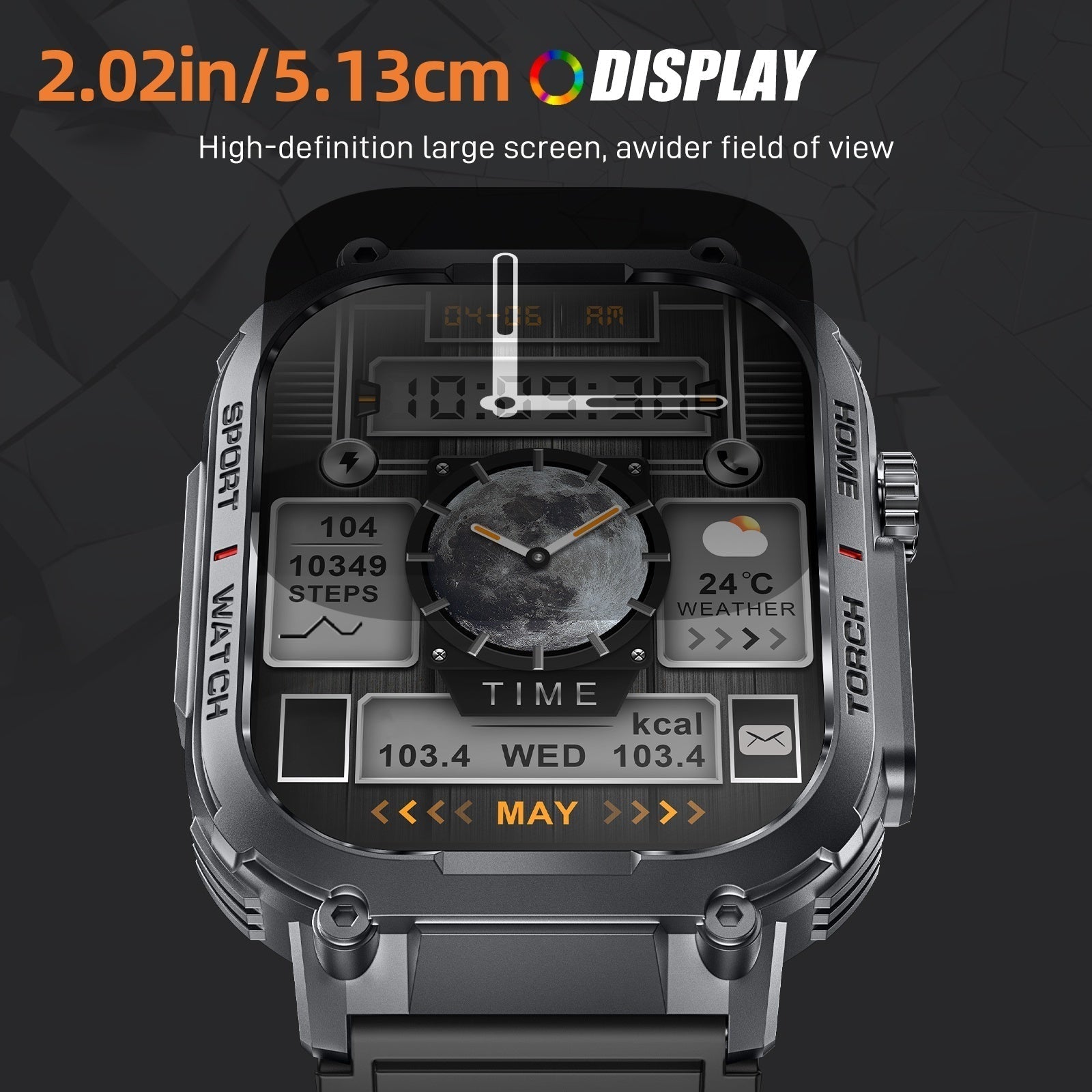 INEYES S320B Sport Modes smartwatch with 2.02-inch HD display, LED flashlight, and fitness tracking features