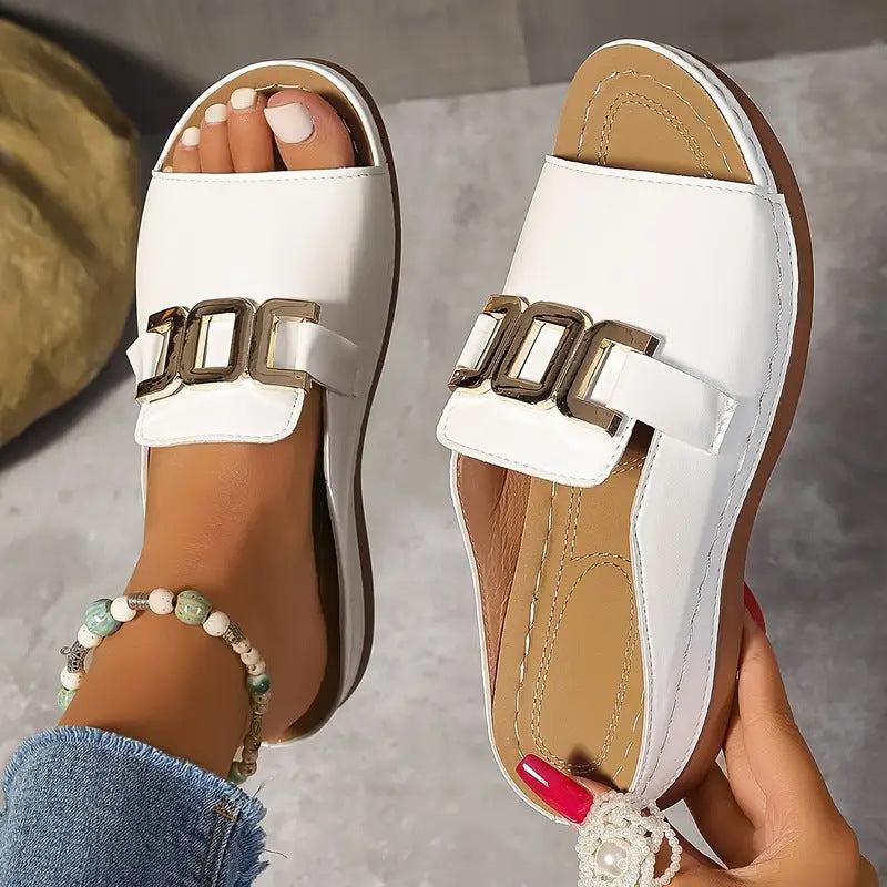 White Ins Chain Wedges summer platform peep-toed slide sandals for women