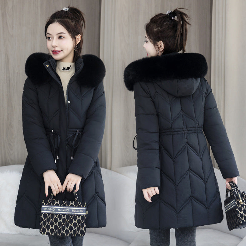 Large Fur Collar Coat Mid-length Thickened Cotton Jacket - SMSB 66