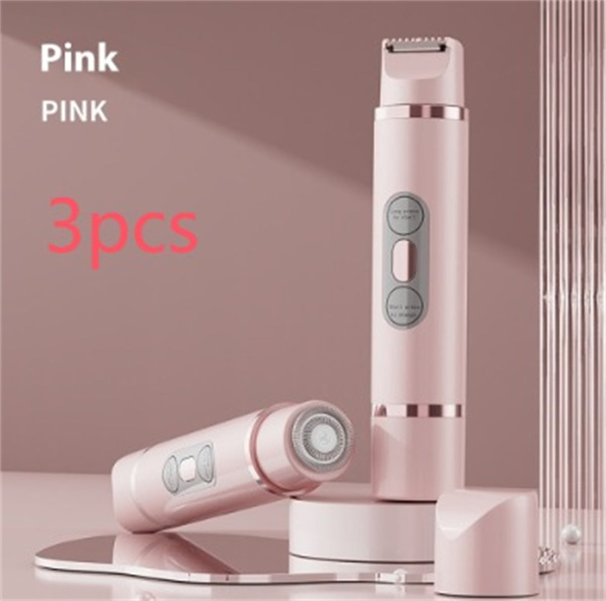 Pink dual-head electric shaver and epilator set for women's painless hair removal and trimming