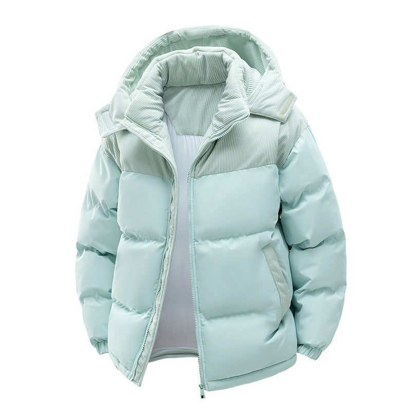 Detachable Hat Cotton-padded Coat For Couple Color Contrast Patchwork Thickened - SMSB 66