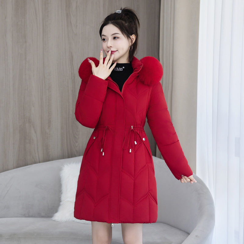 Large Fur Collar Coat Mid-length Thickened Cotton Jacket - SMSB 66